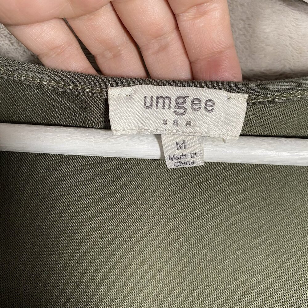 Umgee Wide Leg Crop Jumpsuit Size M Olive Moss Green Boho Beachy Resort Vacation - Picture 3 of 12
